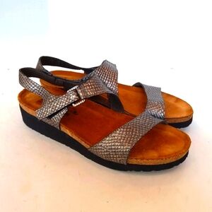 NAOT genuine leather silver snake print sandals
